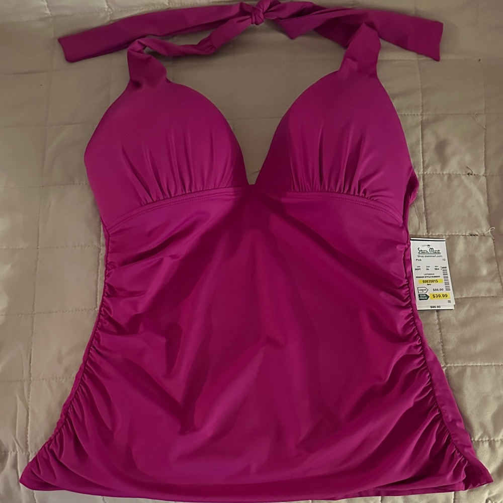 Lauren Ralph Lauren Magenta Halter One Piece Swimsuit
